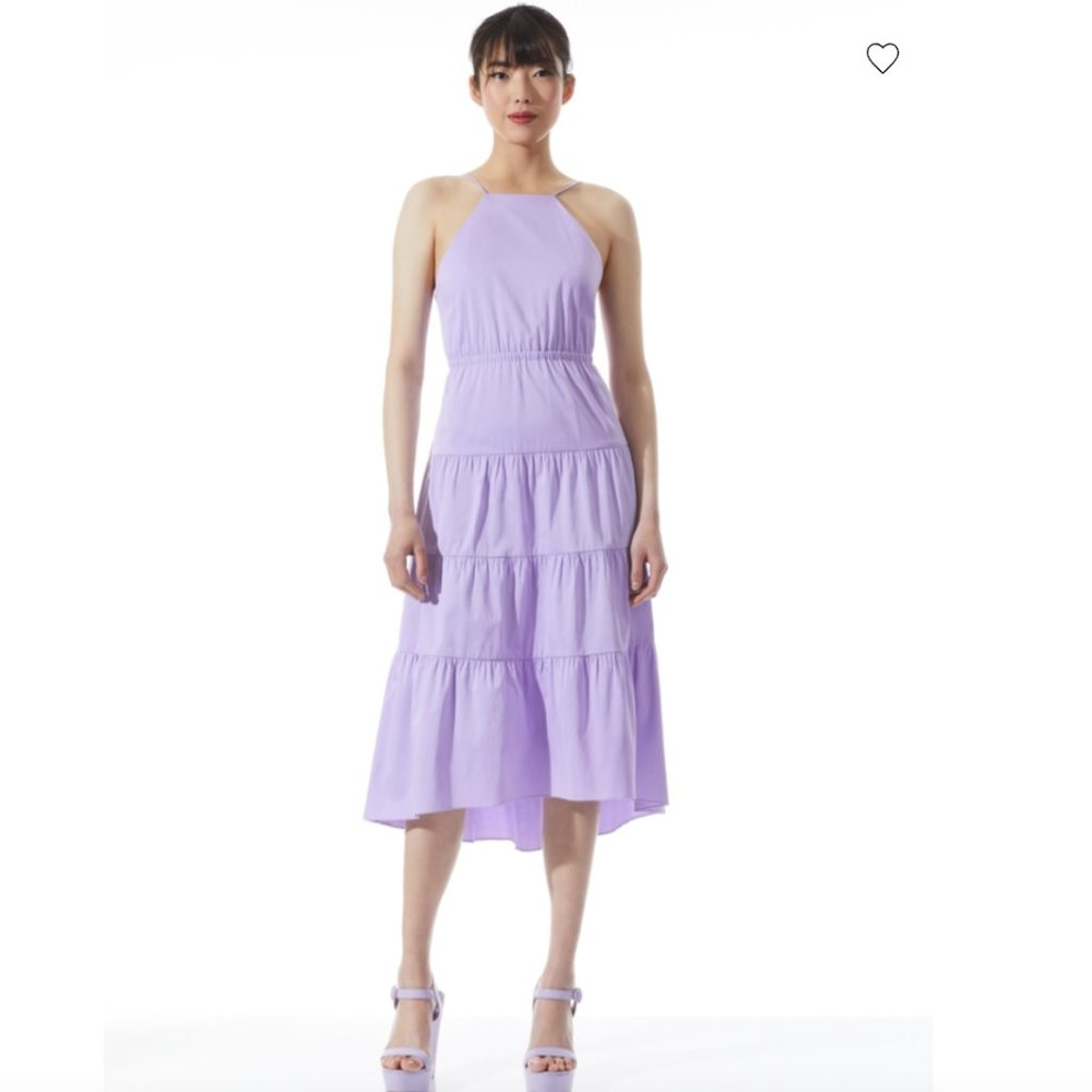 Alice + Olivia HARTLEY OPEN TIE BACK HIGH LOW MIDI DRESS